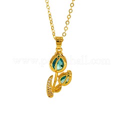 Collares con colgante de flor de tulipán de latón con circonitas cúbicas para mujer&nbsp;WG992F7-02