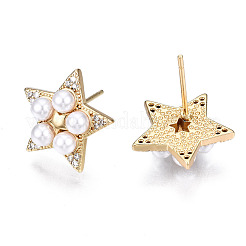 Латунные микро проложить серьги стержня кубического циркония EJEW-T014-57G-NF