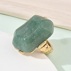 Bagues pour femmes en aventurine verte naturelle et alliage&nbsp;RJEW-G375-01G-02