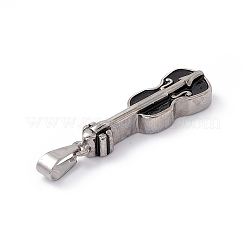 チベット風 304 ステンレススチールペンダント  楽器チャーム  バイオリン  アンティークシルバー  40.5x12.5x6.5mm  穴：9x4mm&nbsp;STAS-H170-22AS