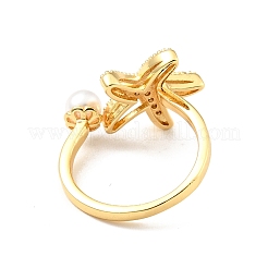 Кубическая циркониевая морская звезда с кольцом-манжетой с искусственным жемчугом RJEW-E046-05G