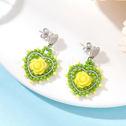 Серьги-гвоздики в форме сердца из нержавеющей стали со стеклянными вставками&nbsp;EJEW-MZ00608-01