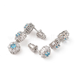 Orecchini a bottone con micro pavé di zirconi cubici in ottone placcato a cremagliera&nbsp;EJEW-I304-10P
