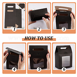 Складные бумажные подарочные пакеты с дырявой ручкой и пластиковым видимым окошком&nbsp;ABAG-WH0038-52B-03