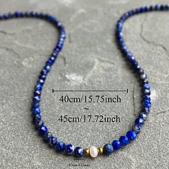 Ожерелья из граненых круглых бусин из натурального лазурита и натурального пресноводного жемчуга для женщин FS-WGC44BB-01