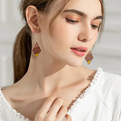 4 пара двухцветных сережек-капель и ромбов из натурального дерева&nbsp;EJEW-FI0001-46