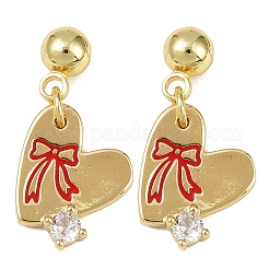 Серьги-гвоздики в форме сердца из латуни с прозрачным фианитом и прозрачным фианитом EJEW-S277-12G