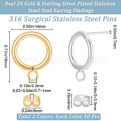 20 шт. 2 цвета фурнитура для сережек-гвоздиков из нержавеющей стали 304 STAS-BBC0005-21