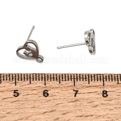 304ステンレススチールスタッドピアス金具  ハート  カン付き  プラチナ  9.5x9mm  ピン：11x0.7mm&nbsp;SA-CBAAD0D-02P