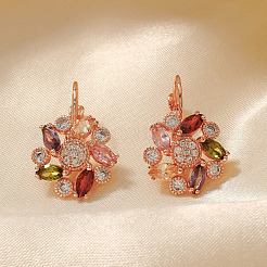 Шикарные латунные серьги-кольца с цветком FW7002