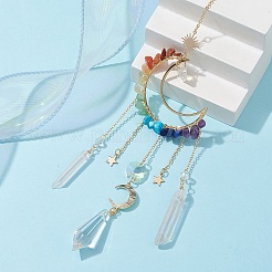 Подвесные украшения в форме луны из смешанного камня из натурального и синтетического камня HJEW-JM01615