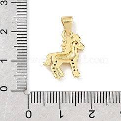 真鍮マイクロパヴェクリアキュービックジルコニアペンダント  馬のチャーム  ゴールドカラー  16x14x2mm  穴：4x3.2mm&nbsp;KK-C265-01C-G