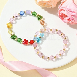 Женские эластичные браслеты из стекла и латуни с бабочками и гранеными круглыми бусинами BJEW-FS00005