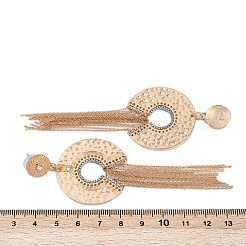 Плоские круглые серьги-гвоздики с подвеской-цепочкой из латуни со стразами и кисточками EJEW-U058-01G