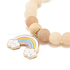 Натуральный розовый авантюрин круглый браслет из бисера стрейч с подвеской из радужного сплава из сплава BJEW-JB07171