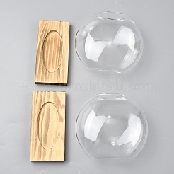 Vase hydroponique décoratif en verre avec support en bois&nbsp;AJEW-WH0596-634
