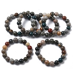 Braccialetti elastici con perline rotonde in agata naturale dell'Alaska per le donne&nbsp;BJEW-Z158-03M-02