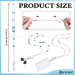 2 Stück 2 Stile Namenskartenbänder aus Glasperlen und Acrylperlen und einziehbare Ausweisclips aus Legierung&nbsp;HJEW-NB00330