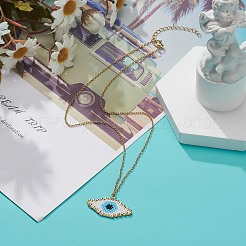 Collier avec pendentif en losange tressé en graines japonaises et mauvais œil&nbsp;NJEW-MZ00002