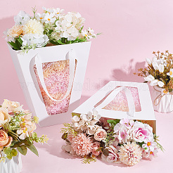 Трапециевидные бумажные подарочные сумки с цветами и пластиковым видимым окном ABAG-WH0045-25C