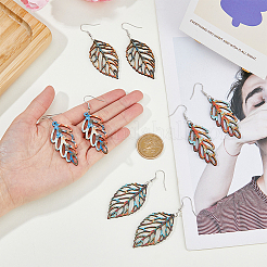 4 пара 4-х стилевых деревянных сережек-подвесок в форме полых листьев&nbsp;EJEW-FI0001-95