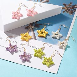 ガラスパールラウンドビーズスターダングルピアス  女性のためのワイヤーで包まれたアクセサリー  ミックスカラー  47mm  ピン：0.7mm&nbsp;EJEW-JE04819