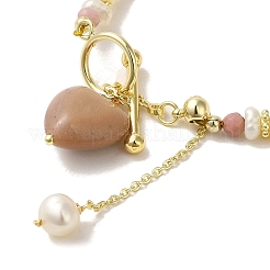 Браслет-сердце из натурального родонита BJEW-C051-04G