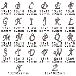 ラックメッキ合金チャーム  アルファベット  a～zの文字  ガンメタル＆ゴールデン＆ローズゴールド＆シルバー  a～zの文字  12~17x4~15x2mm  穴：1.5mm  4色  1セット/カラー  26個/セット  4セット /箱  104個/箱&nbsp;PALLOY-SC0002-26