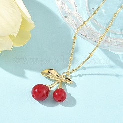 Латунная смола вишня кулон спутниковая цепь ожерелья для женщин NJEW-D306-02G-A