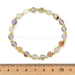 女性用ラウンド天然ルチルクォーツ＆ビーズストレッチブレスレット  ビーズ：6.5mm  内径：2.24インチ（5.7cm）&nbsp;BJEW-JB14055