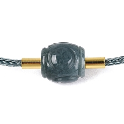 Bracelet coulissant ajustable en cuir de vachette et jadéite naturelle&nbsp;BJEW-N041-06B