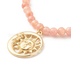 Подвески солнце и луна колье с натуральными бусинами солнечного камня NJEW-JN03805