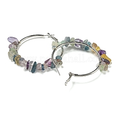 銅線入り合金天然蛍石フープピアス  60~62x10~13mm&nbsp;EJEW-Q388-01E