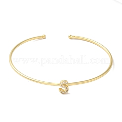 Braccialetti aperti con lettera in micro pavé di ottone placcato a cremagliera con zirconi trasparenti&nbsp;BJEW-A018-01G-S
