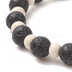 Braccialetto elasticizzato da donna con perline di tartaruga sintetica tinta turchese (tinta) e pietra lavica naturale&nbsp;BJEW-JB09229-01