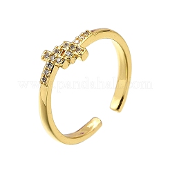 Латунные кольца-манжеты с микропаве и прозрачным цирконием для женщин RJEW-H247-30G