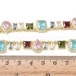 Теннисные ожерелья в форме капли с квадратом и латунным паве из разноцветных кубических цирконий NJEW-G183-09G