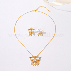 Комплекты из латунных подвесок-кисточек в форме полумесяца с микропаве из прозрачных кубических цирконий и серег-гвоздиков для женщин PB9460