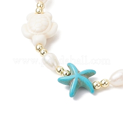 Браслеты из синтетических бирюзовых бусин в виде черепахи и морской звезды и натурального культивированного пресноводного жемчуга для женщин BJEW-JB12046-02