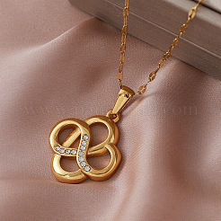 Collares con colgante de nudo chino de acero inoxidable 304 vintage con cristales y rhinestone para mujer.&nbsp;FG6266