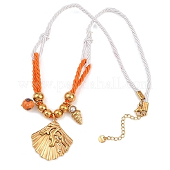 Женские ожерелья с подвеской в форме ракушки из нержавеющей стали 304 из полиэстеровой веревки&nbsp;NJEW-K252-10G