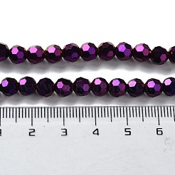 ファセット (32 ファセット) 電気めっきガラス ビーズ 連売り  ラウンド  パープルメッキ  6x5mm  穴：1mm  約88~91個/連  19.49~20.08インチ（49.5~51cm）&nbsp;X-EGLA-R042-6mm-02