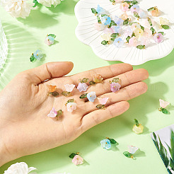 44個 10色ガラス&アクリルペンダント  真鍮パーツ  花  ミックスカラー  12mm  穴：1.8mm  4個/カラー&nbsp;PALLOY-TA00129