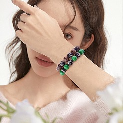 Bracelet extensible de perles rondes en jade jaune naturel vert&nbsp;BJEW-SW00077-10
