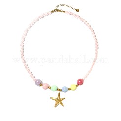 Collana estiva da donna con ciondolo in acciaio inossidabile 304 e perline rotonde in plastica&nbsp;WGF027E-01