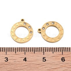 イオンプレーティング（IP）304ステンレススチールラインストーンペンダント  ラウンドリングチャーム  ゴールドカラー  17x15x1.5mm  穴：1.4mm&nbsp;STAS-S140-28G