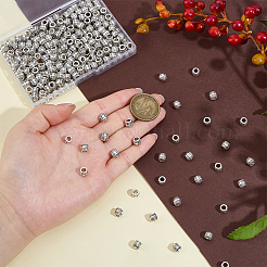 チベットスタイルの合金ビーズ350個。  コラム  アンティークシルバー  7x6mm  穴：3.5mm&nbsp;TIBE-PH0002-52AS