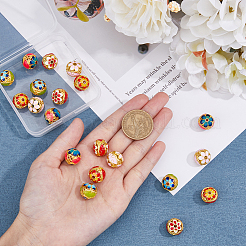 20色の中空合金ビーズ5個  エナメル  花とロンデル  マットゴールドカラー  ミックスカラー  14x13mm  穴：2.5mm  4個/カラー&nbsp;ENAM-DC0001-41