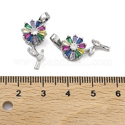 真鍮製マイクロパヴェキュービックジルコニア回転式ペンダント  長持ちメッキ  花のチャーム  プラチナ  22x9x7mm  穴：5x3mm&nbsp;KK-A287-11D-P