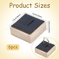 正方形の竹製木製シングルリングディスプレイスタンド  合成皮革マット付き  ブラック  4x3.95x2.1cm&nbsp;RDIS-WH20001-03A